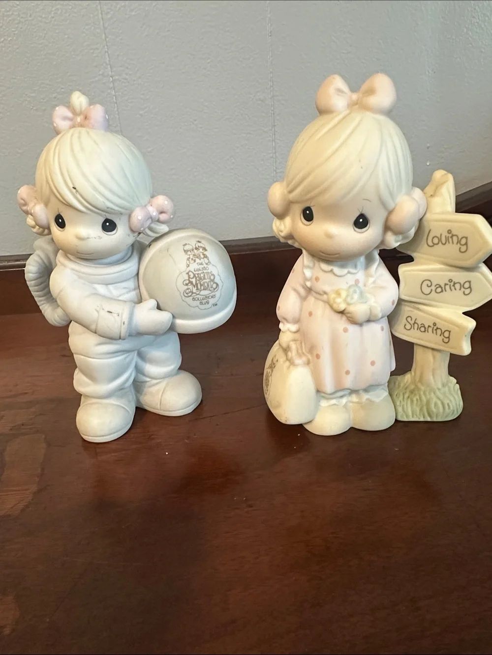 Precious Moments Cream Porcelain Girl Figurine with Pink Bows